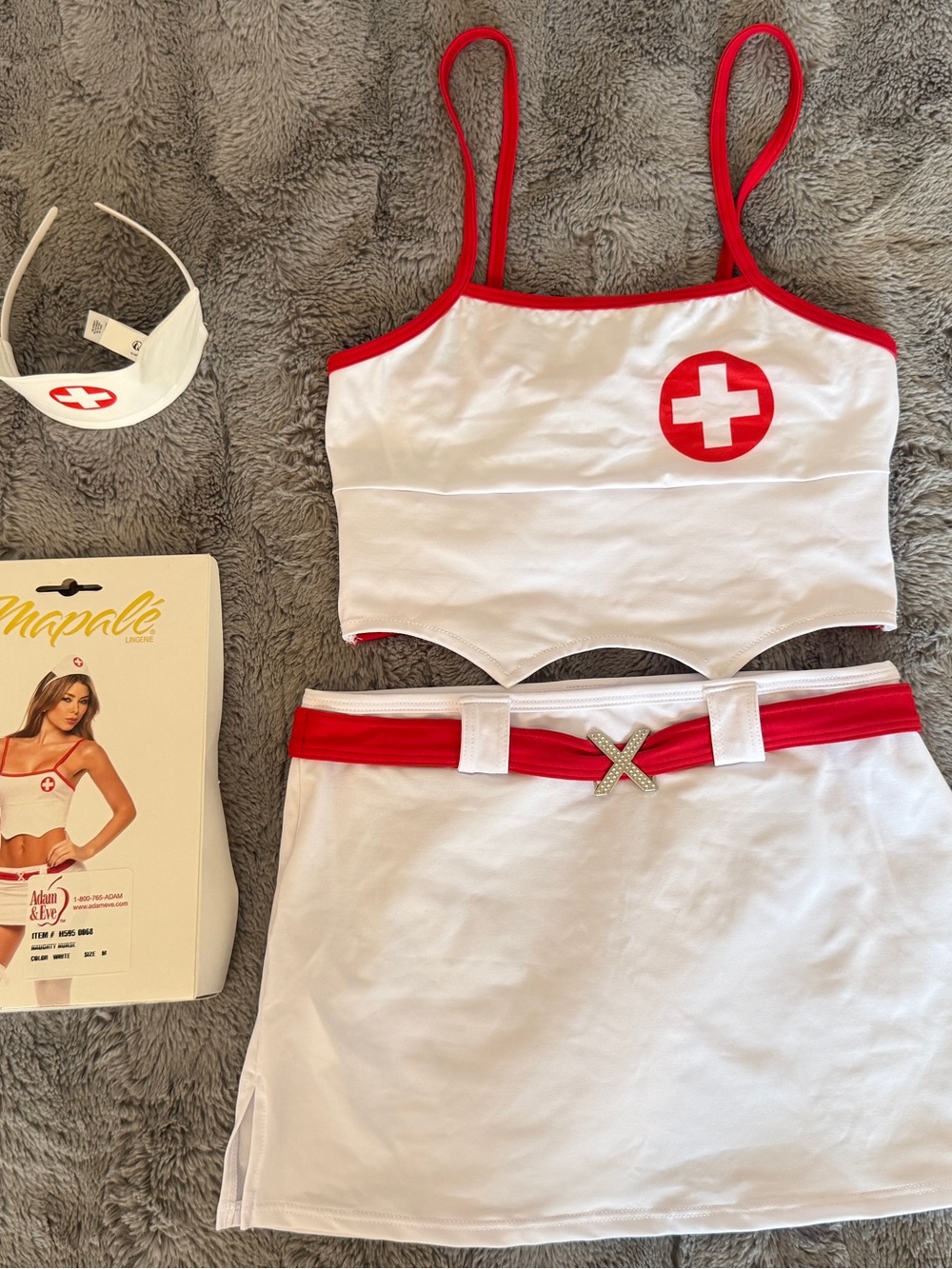 Mapale Adam Eve Naughty Nurse Costume 3PC Set 6009 White Red Adult Medium New